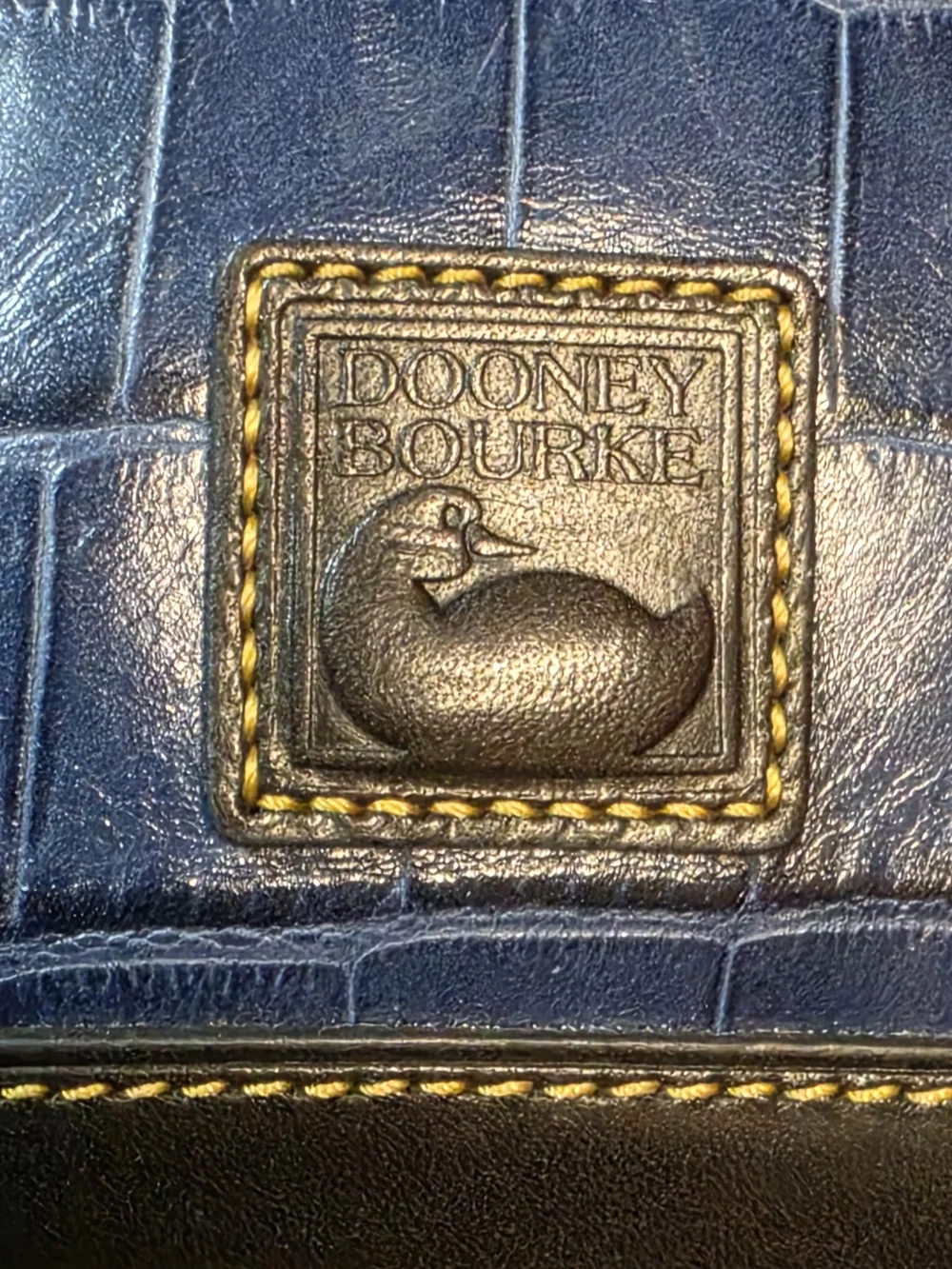 Dooney & Bourke Navy Croc-Embossed Cosmetic Pouch with Brown Trim